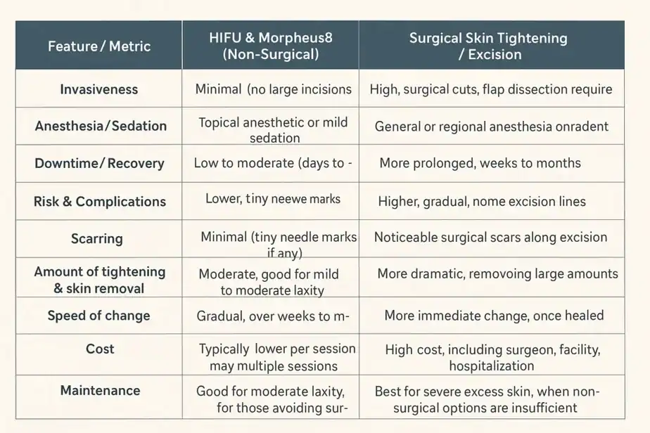 Table showing benefits of Lipo Freeze 2 U West Bromwich treatments for skin tightening following weight loss injections.