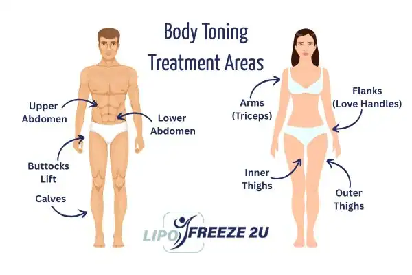 Graphic showing where you can have Body toning Treatment West Bromwich on your body